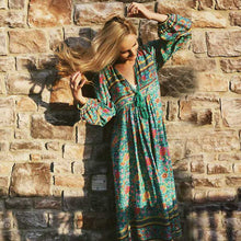 summer dress bohemian floral print long sleeve tassel maxi dresses