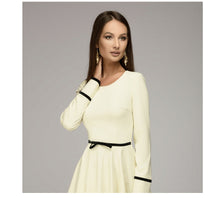 Spring summer O-neck long sleeve knee-length dress