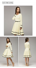 Spring summer O-neck long sleeve knee-length dress