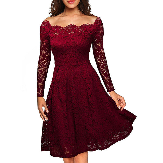 A-line Sexy Red Black White Lace Dress