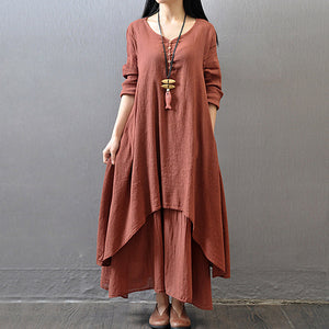 Spring Summer Women Long Cotton Linen Dress