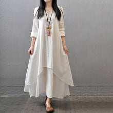 Spring Summer Women Long Cotton Linen Dress