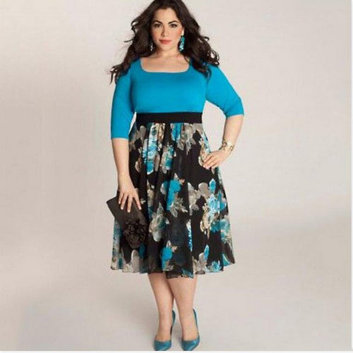 Large Size Half Sleeve Casual Summer Printed Dress Plus Size Women Clothing 2017
