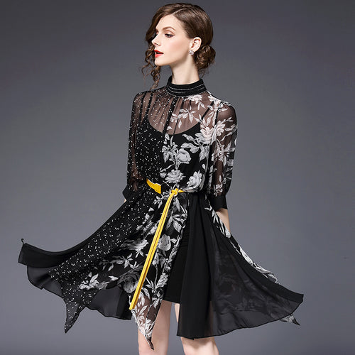 New Style Women Dress Evening Party Print Chiffon Dresses